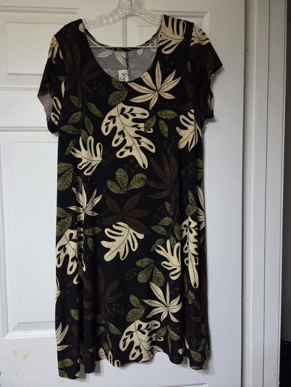 Kiyonna Black Dress with Cream and Olive Leaf Print